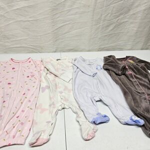 4pc Baby Girl Sleeper Lot 3M 3-6M Kushies Certified Organic Carter's Gown